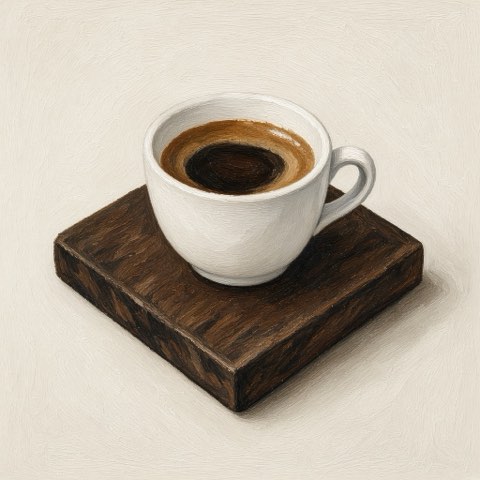 Tasse auf einem Holzbrett
